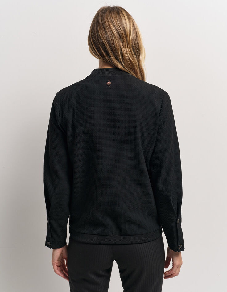 MORTON - Cardigan noir maille fantaisie forme bomber-3