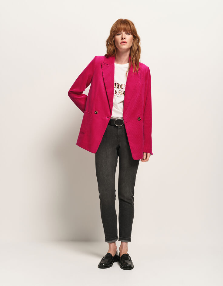 VACANCY - Veste de tailleur rose velours côtelé-2