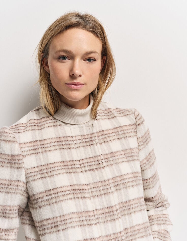 DATCHA - Manteau 2-en-1 beige motif carreaux et doudoune-5 DATCHA - Manteau 2-en-1 beige motif carreaux et doudoune-5