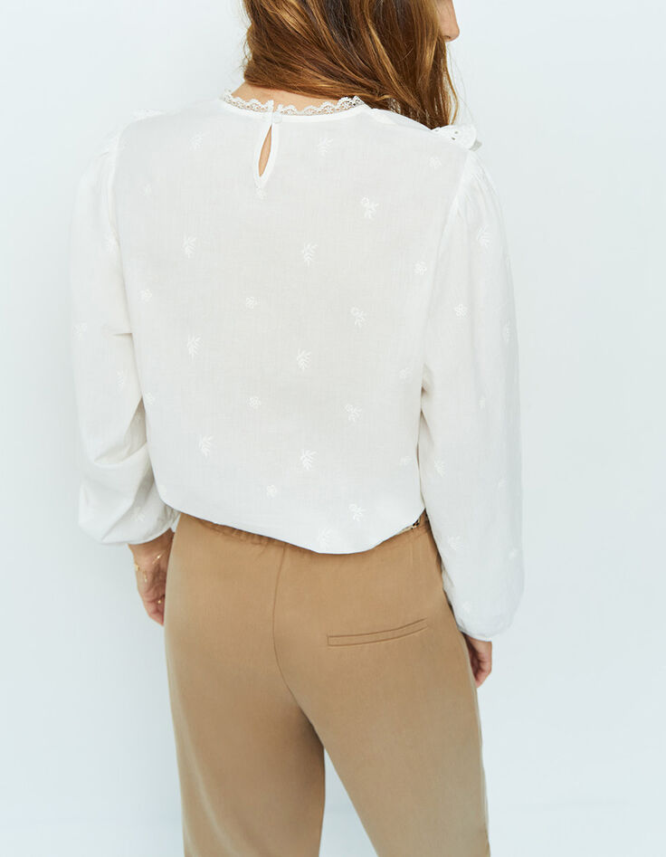 CATALINA - Blouse écrue brodée avec volants-3