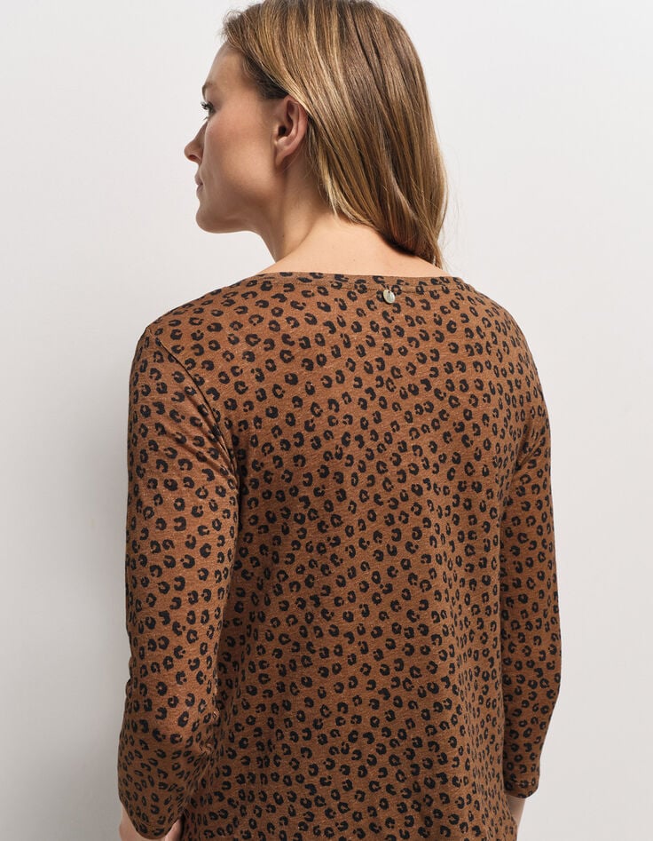 MAGNETIC - T-shirt camel maille coton lin motif léopard-3 MAGNETIC - T-shirt camel maille coton lin motif léopard-3