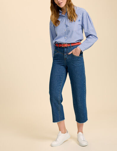 LE CHARLIE - Jean droit bleu cropped à bas frangés - One Step