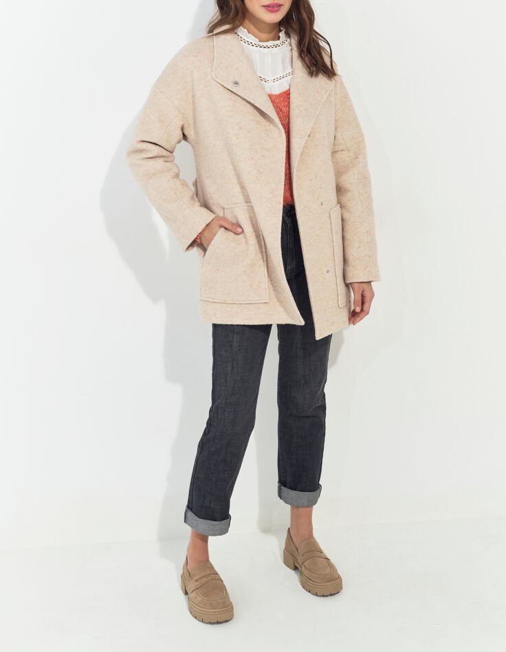 DIAZ - Manteau court ivoire lainage chin&eacute; esprit peignoir-5