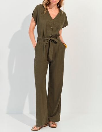 RIO - Combinaison kaki lin m&eacute;lang&eacute; broderies plac&eacute;es-6