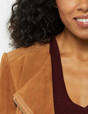 DIYA - Blouson cognac en cuir velours-3