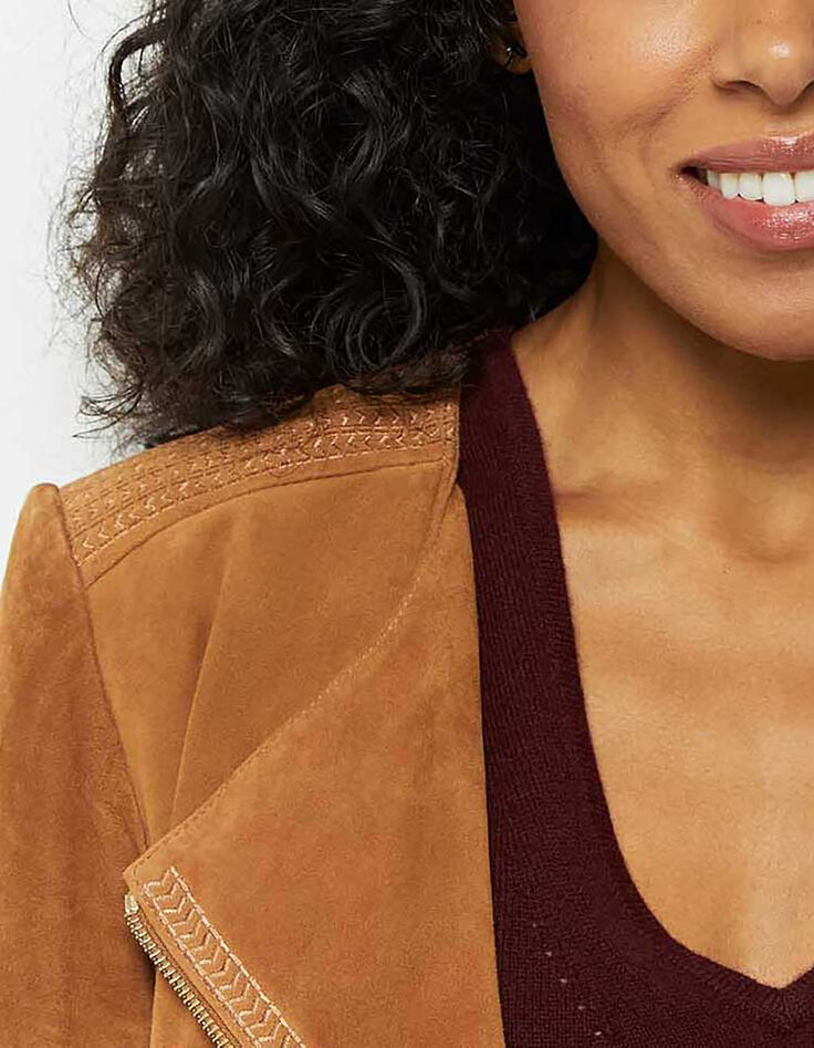 DIYA - Blouson cognac en cuir velours-3