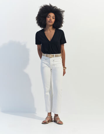 MARCIA - T-shirt noir encolure V maille irisée -8