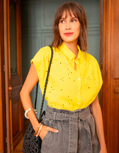 COATI - Chemise jaune broderie anglaise ton sur ton  - One Step