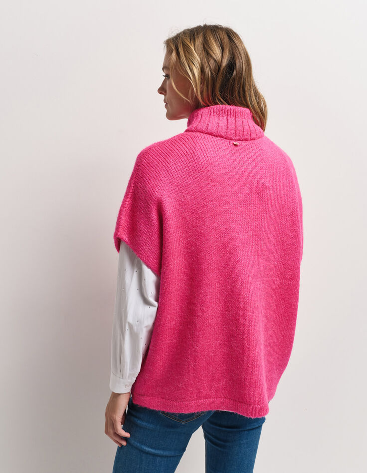 ANDRAS - Poncho rose tricot col montant-3