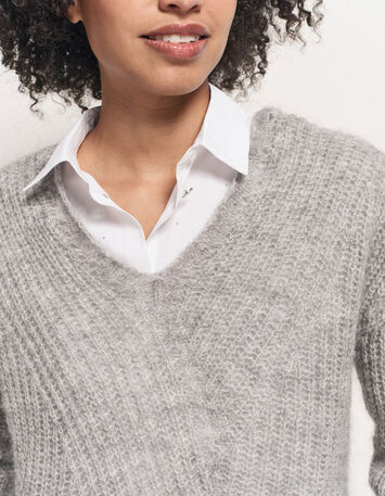 TYLER - Pull gris tricot côtelé mohair mélangé-4
