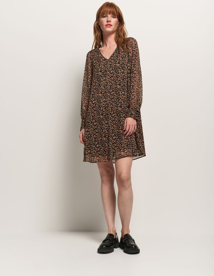 REACH - Robe noire polyester recyclé imprimé léopard-2