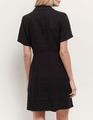 RIKKO - Robe manteau noire en lin-3