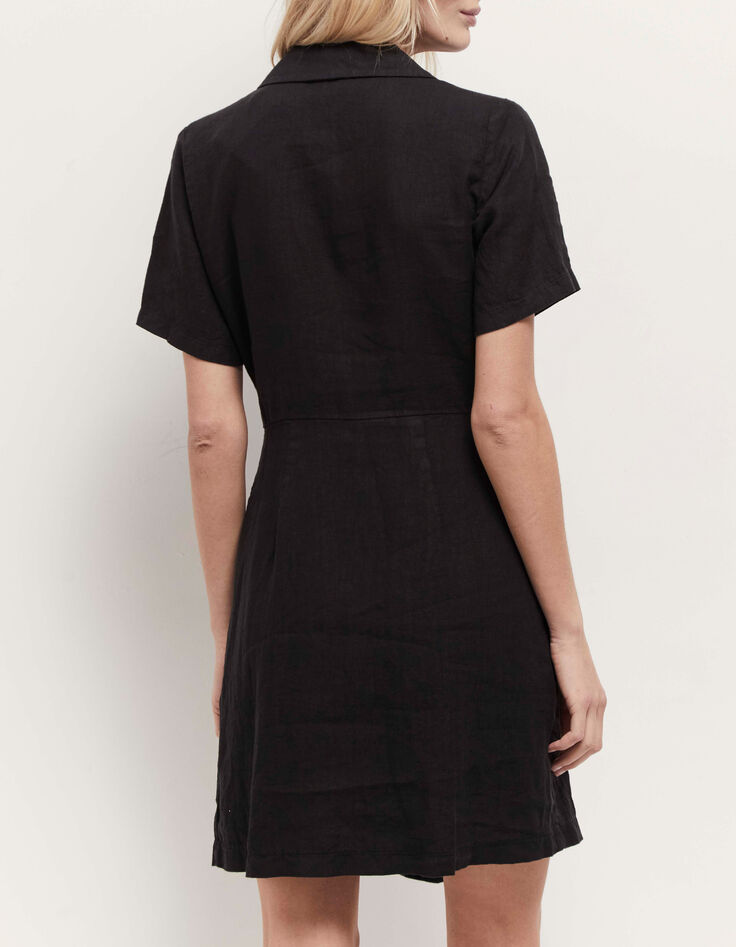 RIKKO - Robe manteau noire en lin-3