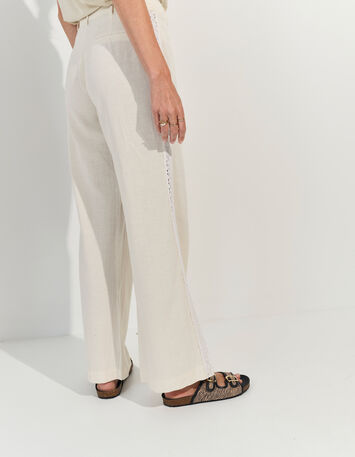 PALATIA - Pantalon blanc bandes dentelle -4