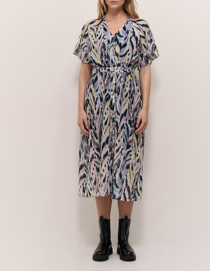 RADKA - Robe midi écrue à imprimé ikat luminescent-3