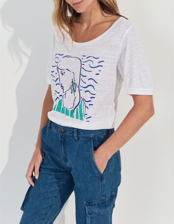 MALONE - T-shirt blanc maille lin danseuse crayonn&eacute; -2