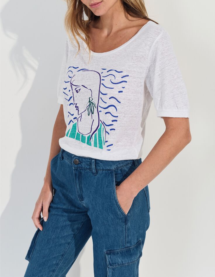 MALONE - T-shirt blanc maille lin danseuse crayonn&eacute; -2