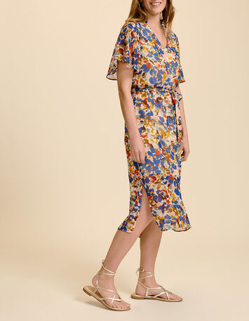 RENZO - Robe midi saphir à imprimé fleurs multico-1