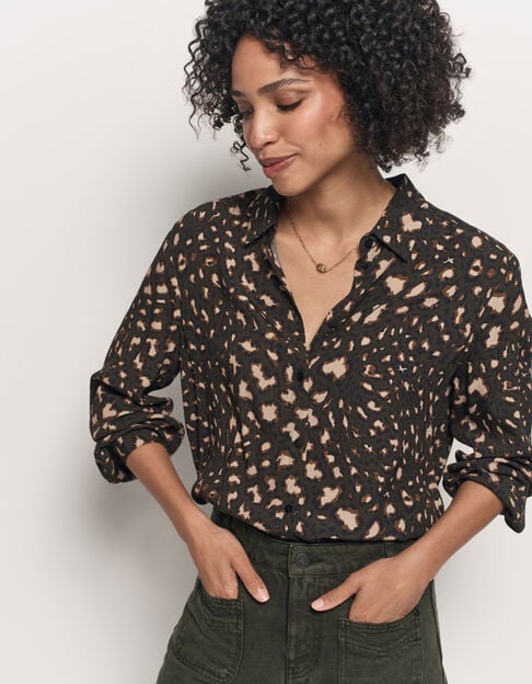 COMO - Chemise kaki Lenzing™ Ecovero™ tachiste animalier - One Step