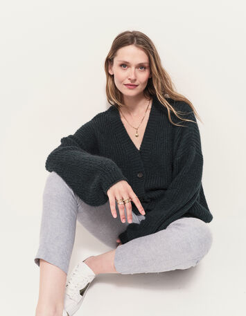 TREFLE - Cardigan vert tricot réversible devant/dos-7