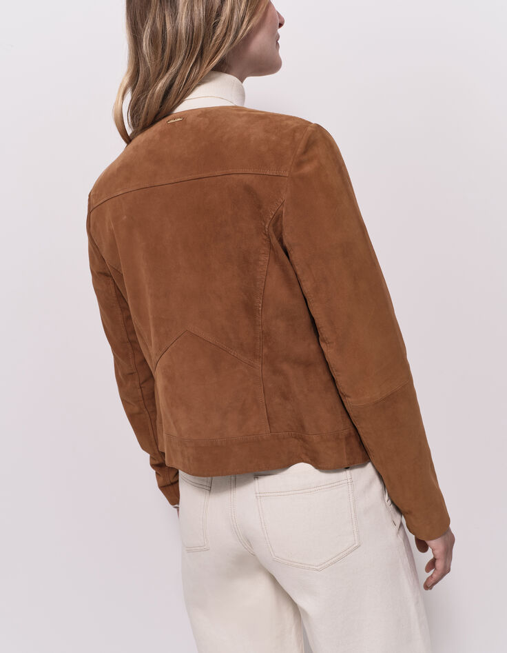 DIYA - Blouson cognac en cuir velours-3