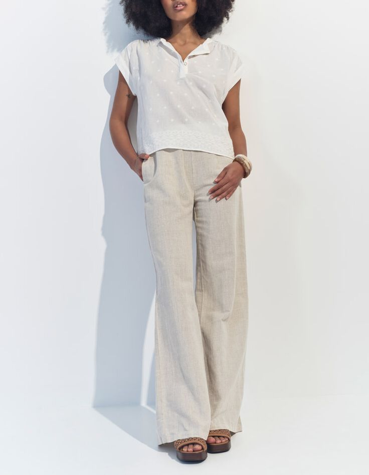 CONOR - Top blanc upcycl&eacute; broderies &eacute;toiles -5