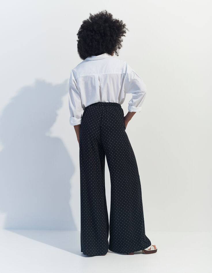 PIRANGI - Pantalon fluide noir imprimé carrés écrus-3