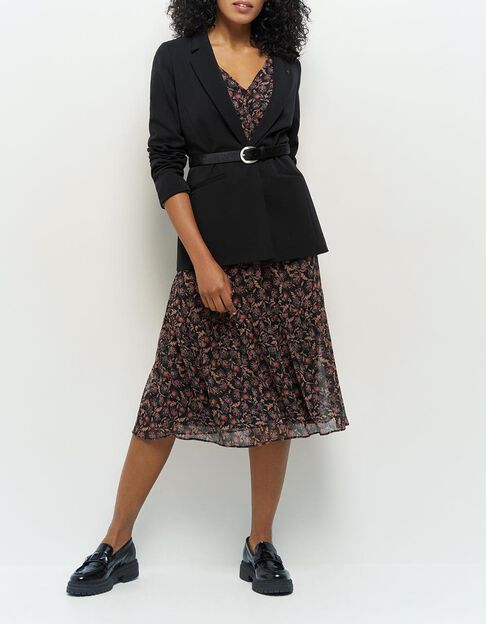 ROCKET - Robe midi noire à imprimé cachemire fleurs - One Step