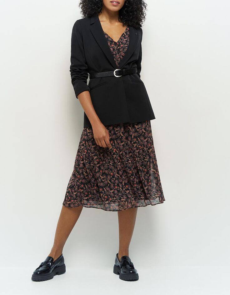 ROCKET - Robe midi noire à imprimé cachemire fleurs-1