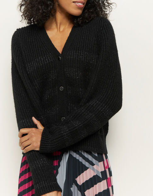 TRUDY - Cardigan noir en tricot lurex avec rayures - One Step