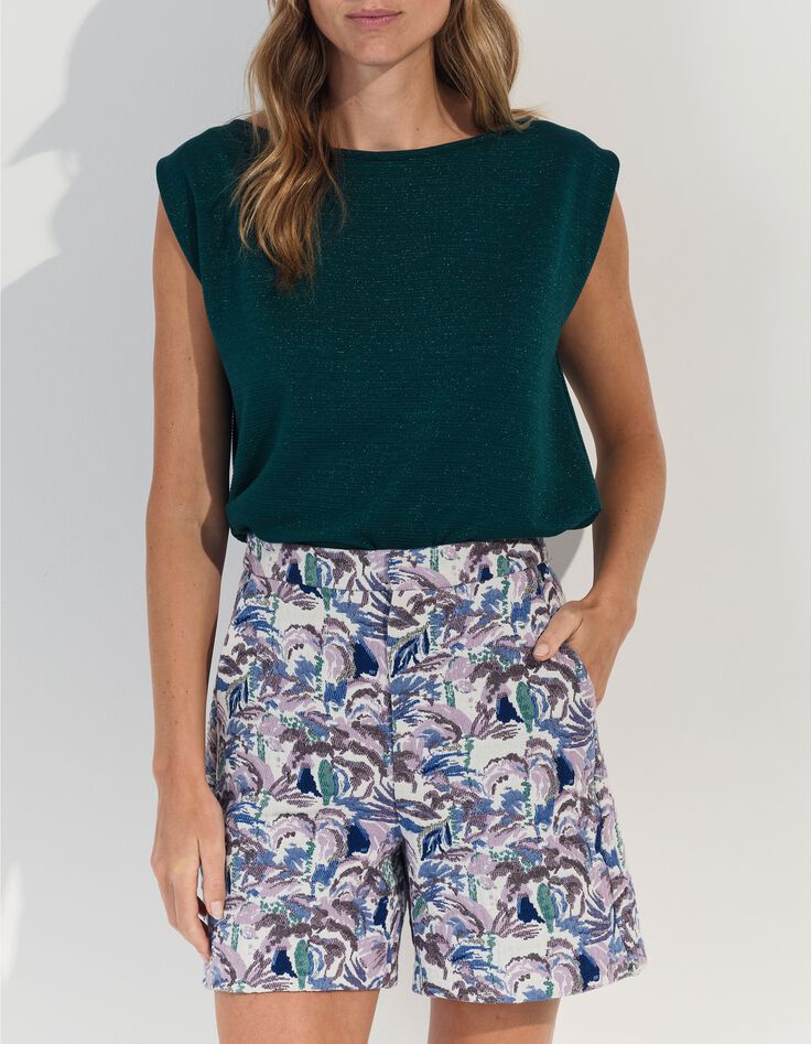 MAFALDA - T-shirt vert fines rayures lurex -1