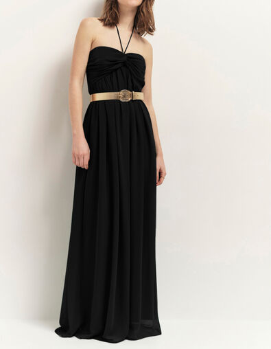 RHODES - Robe bustier longue noire recyclée bandeau plissé - One Step