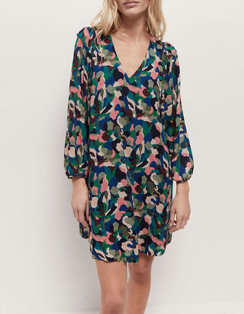 RHINA - Robe indigo à imprimé camouflage-3