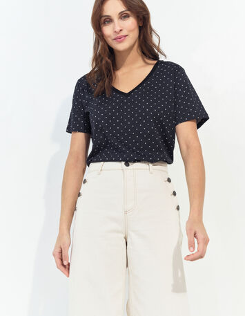 MADIAN - T-shirt noir coton bio minimaliste carrés écrus -3