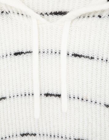 TWILL  - Pull &agrave; capuche ivoire tricot motif rayures noires-7