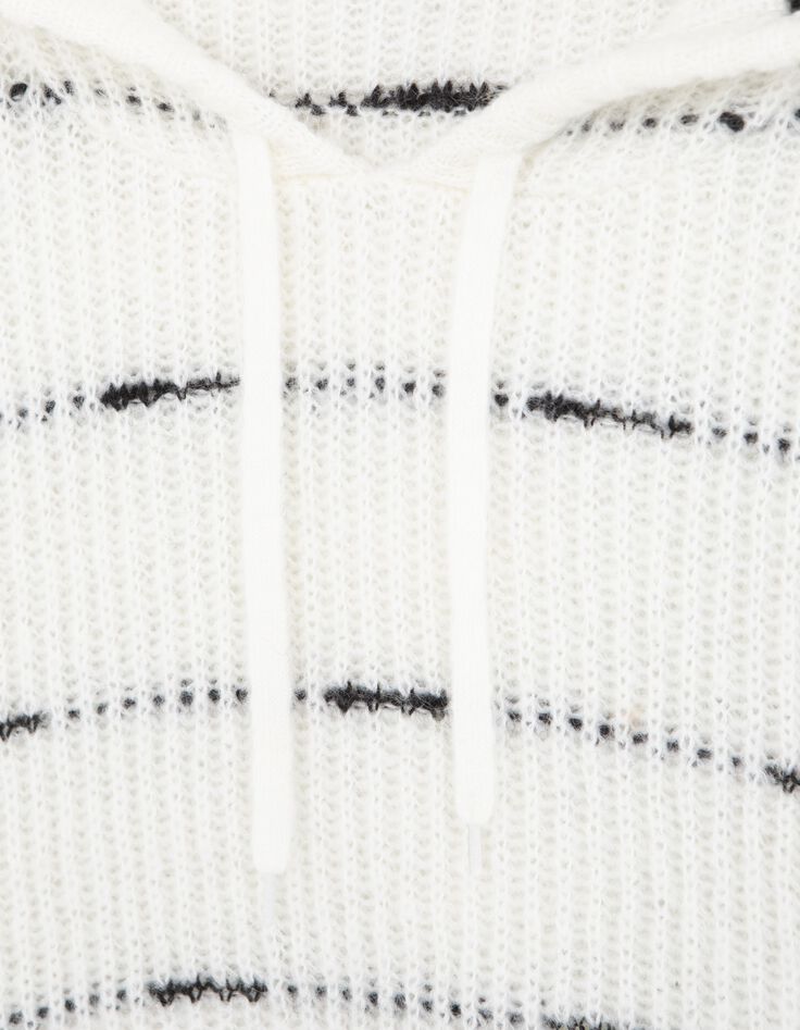 TWILL  - Pull &agrave; capuche ivoire tricot motif rayures noires-7