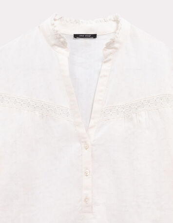 CAYCE - Blouse écrue coton bio découpes dentelle-2