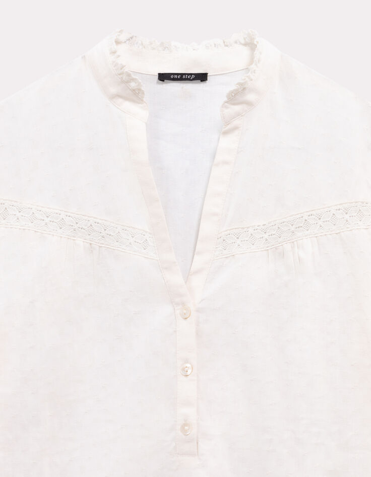 CAYCE - Blouse écrue coton bio découpes dentelle-2