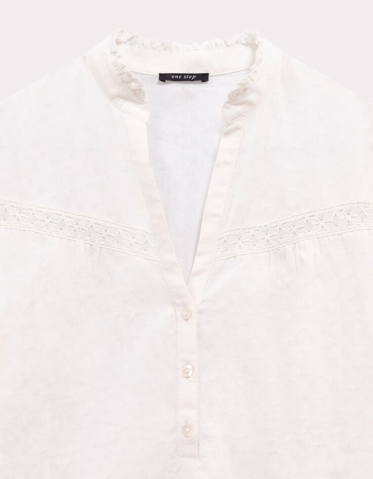 CAYCE - Blouse écrue coton bio découpes dentelle-2 CAYCE - Blouse écrue coton bio découpes dentelle-2