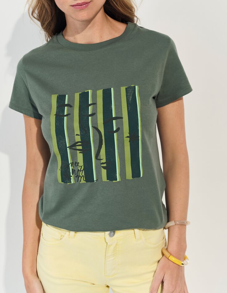 MIKA - T-shirt kaki visuel visages sur fond ray&eacute; -1