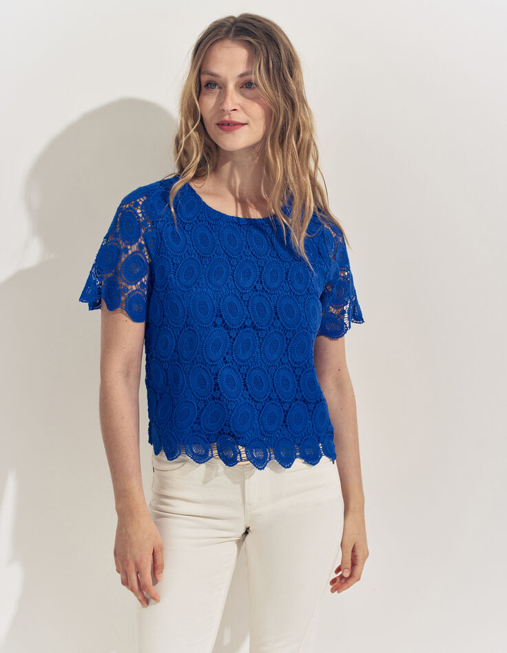 CARAIBES - Top bleu dentelle esprit macramé -2 CARAIBES - Top bleu dentelle esprit macramé -2
