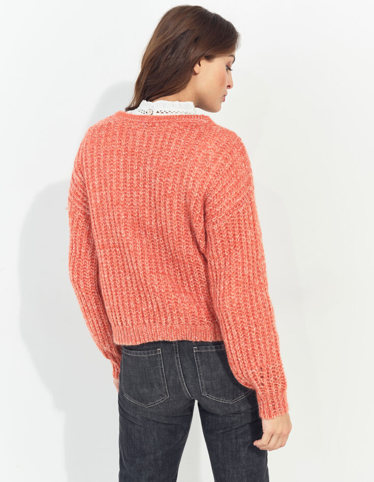 TIAGO - Pull orange tricot réversible devant/dos -5