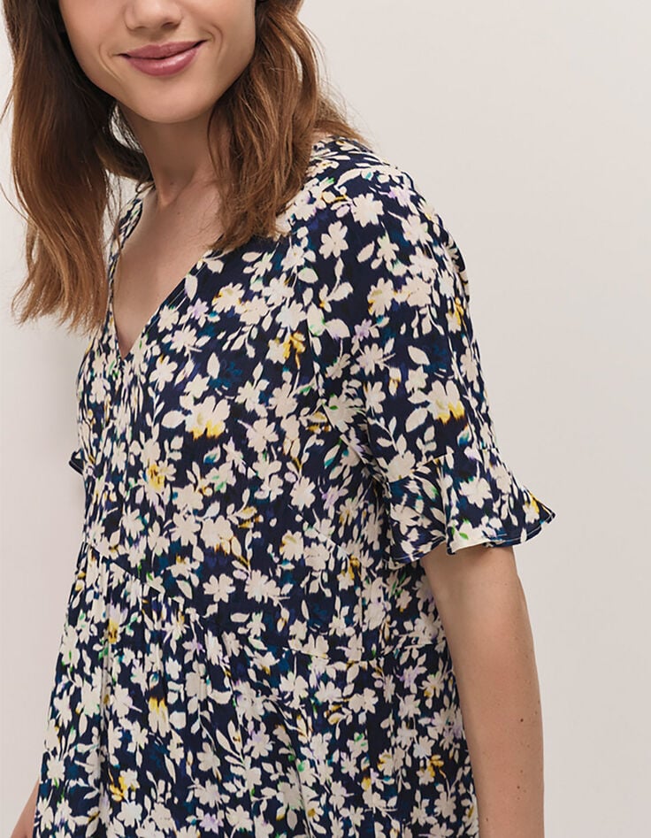 RANDY - Robe marine à imprimé illusion florale-3 RANDY - Robe marine à imprimé illusion florale-3