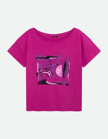 MAURO - T-shirt violet coton bio arty g&eacute;om&eacute;trique -4