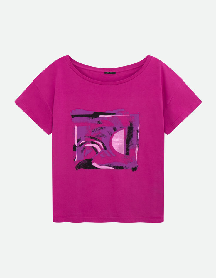 MAURO - T-shirt violet coton bio arty g&eacute;om&eacute;trique -4