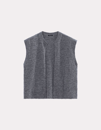 TESSA - Cardigan gris tricot bouclette sans manches-4