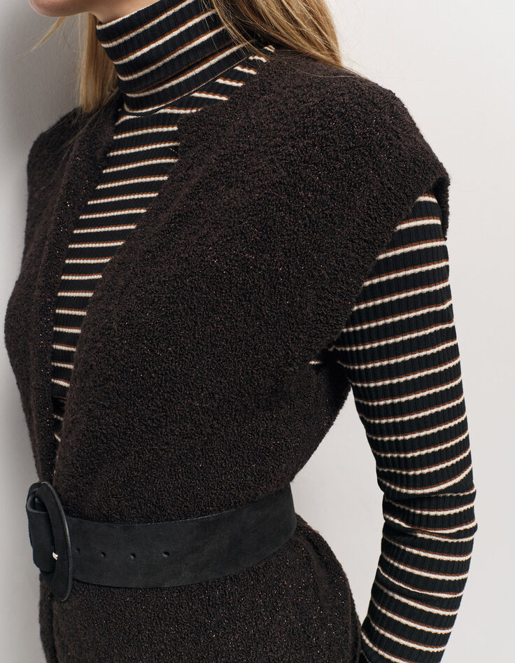 TESSA - Cardigan marron tricot bouclette sans manches-2