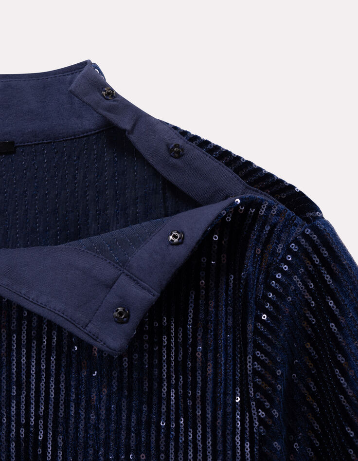 ROZE - Robe marine maille brodée sequins-4