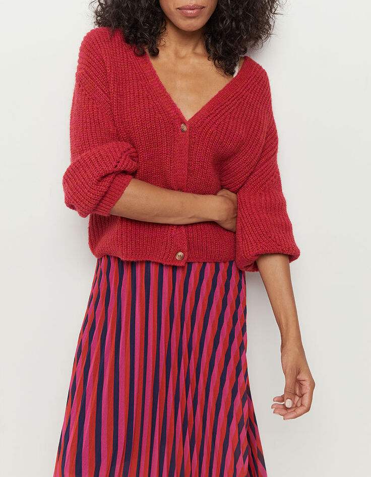 THOM - Cardigan réversible fuchsia tricot-2