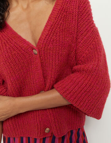 THOM - Cardigan réversible fuchsia tricot-4